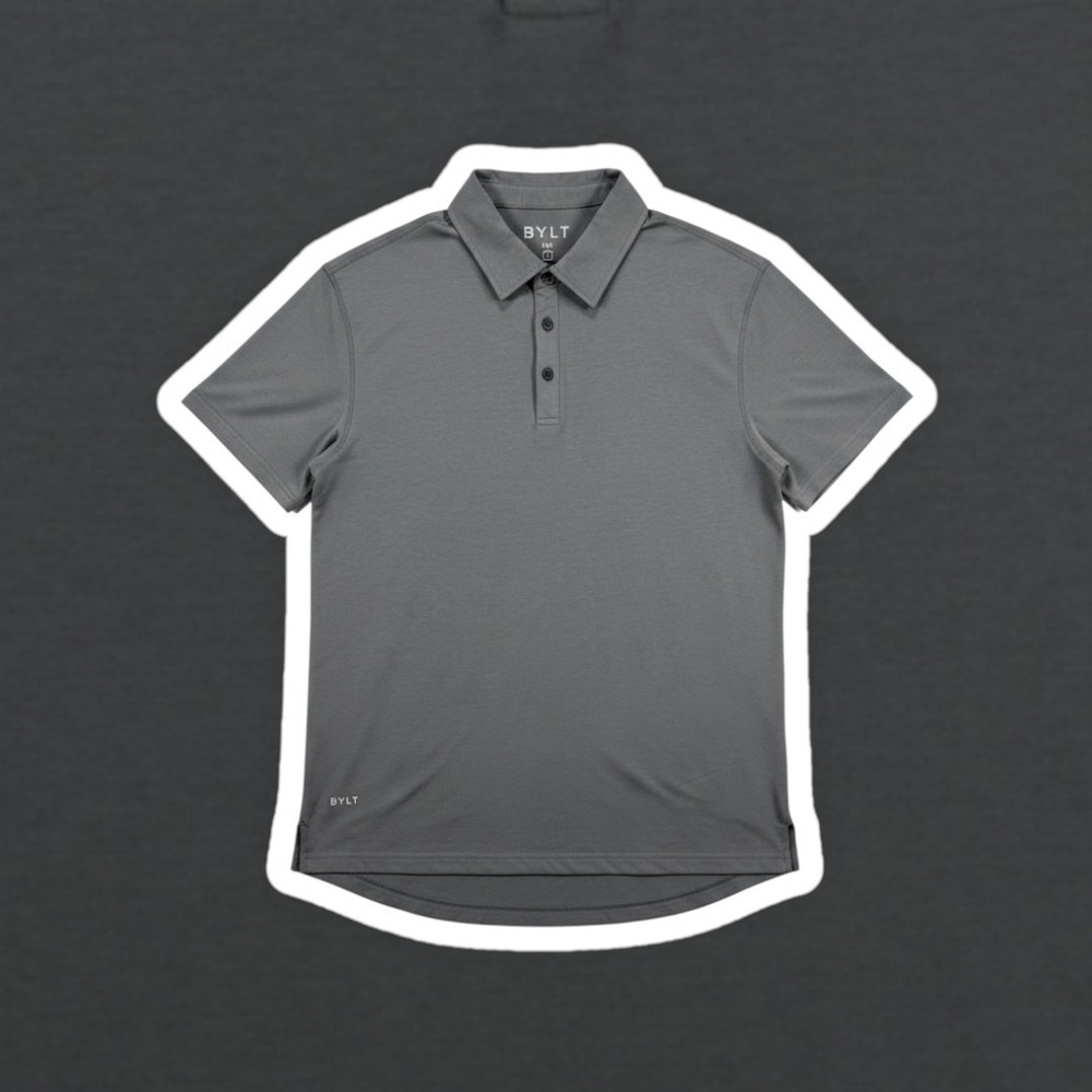 BYLT Premium Basics Drop-Cut LUX Polo Shirt Mens L Charcoal Gray Short Sleeve